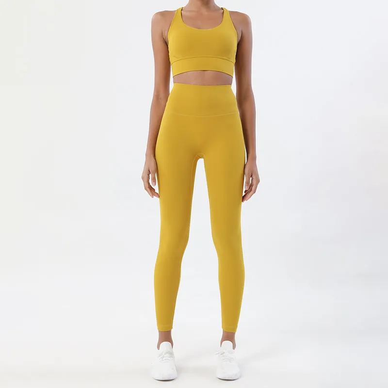 Premium Women's Yoga Set – Breathable Tracksuit for Fitness, Running, and Outdoor Sports – High-Waisted Leggings & Sports Bra, Comfortable & Elastic, Nylon-Spandex Blend, Removable Chest Pads, Invisible Waist Pocket