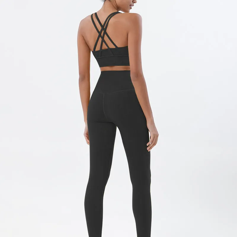 Premium Women's Yoga Set – Breathable Tracksuit for Fitness, Running, and Outdoor Sports – High-Waisted Leggings & Sports Bra, Comfortable & Elastic, Nylon-Spandex Blend, Removable Chest Pads, Invisible Waist Pocket