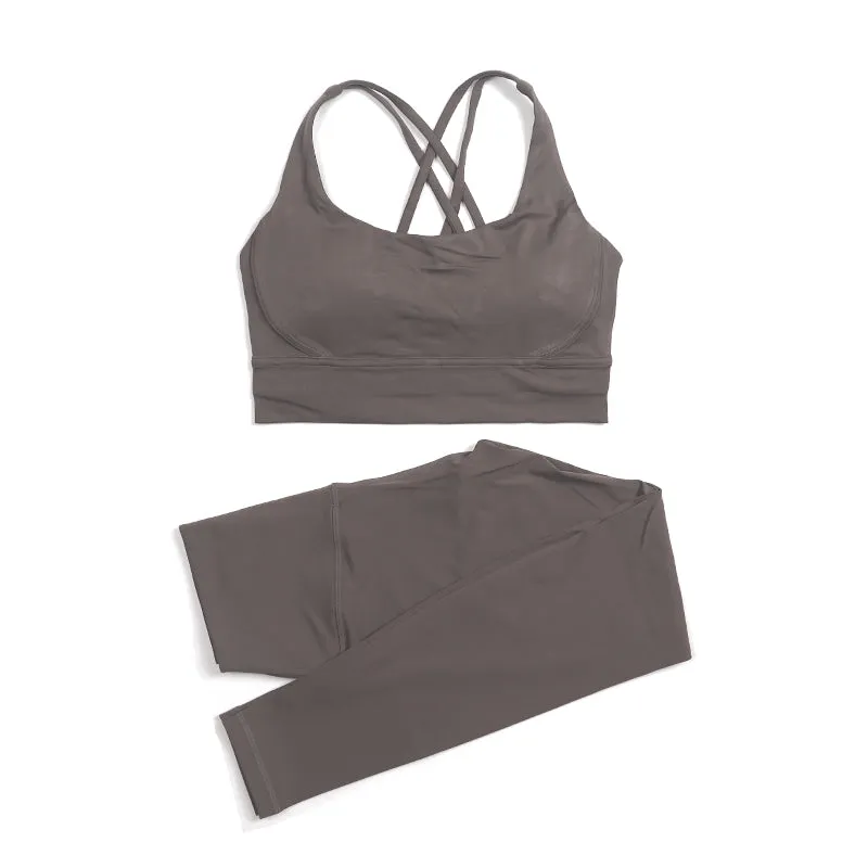 Premium Women's Yoga Set – Breathable Tracksuit for Fitness, Running, and Outdoor Sports – High-Waisted Leggings & Sports Bra, Comfortable & Elastic, Nylon-Spandex Blend, Removable Chest Pads, Invisible Waist Pocket