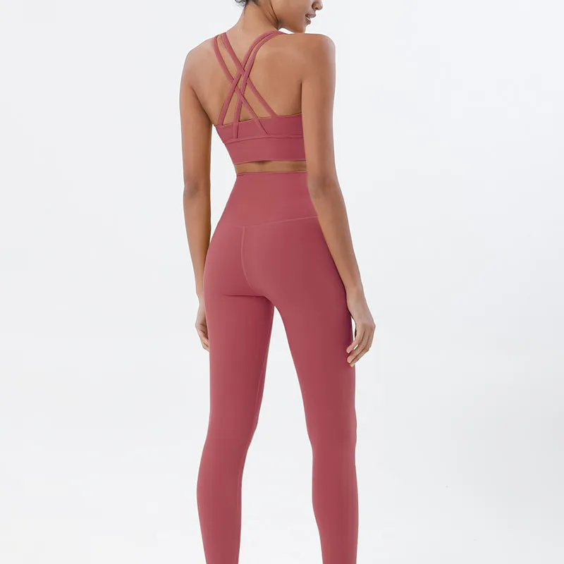 Premium Women's Yoga Set – Breathable Tracksuit for Fitness, Running, and Outdoor Sports – High-Waisted Leggings & Sports Bra, Comfortable & Elastic, Nylon-Spandex Blend, Removable Chest Pads, Invisible Waist Pocket