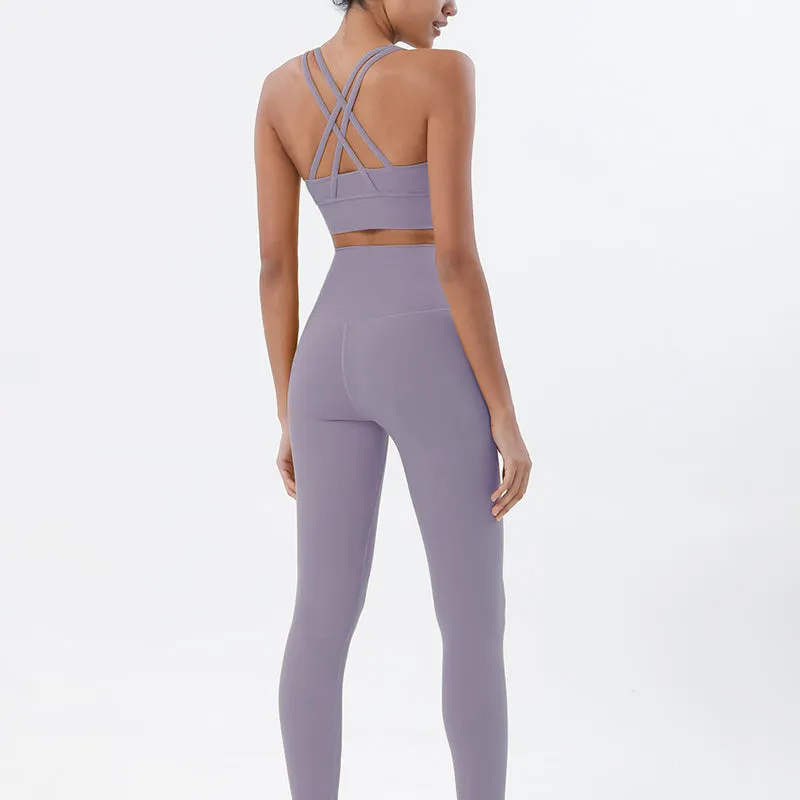 Premium Women's Yoga Set – Breathable Tracksuit for Fitness, Running, and Outdoor Sports – High-Waisted Leggings & Sports Bra, Comfortable & Elastic, Nylon-Spandex Blend, Removable Chest Pads, Invisible Waist Pocket