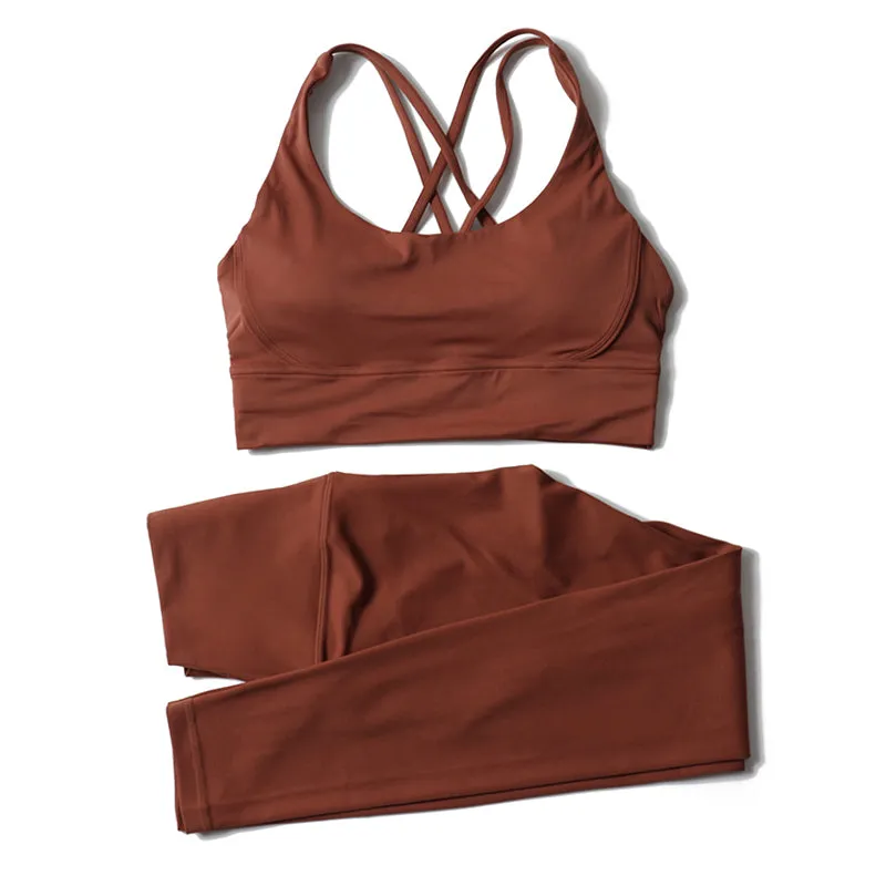 Premium Women's Yoga Set – Breathable Tracksuit for Fitness, Running, and Outdoor Sports – High-Waisted Leggings & Sports Bra, Comfortable & Elastic, Nylon-Spandex Blend, Removable Chest Pads, Invisible Waist Pocket
