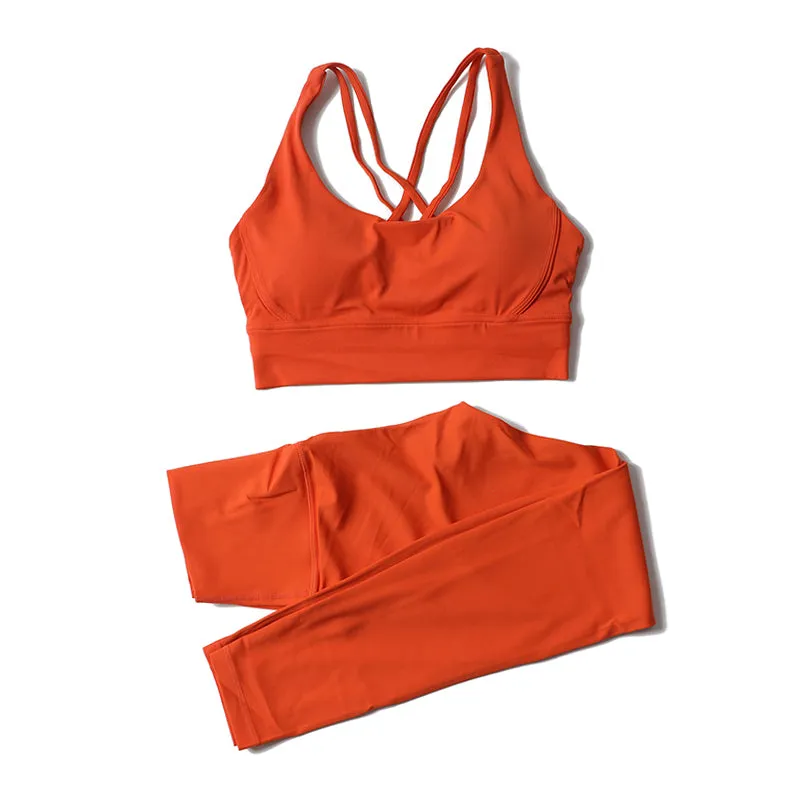 Premium Women's Yoga Set – Breathable Tracksuit for Fitness, Running, and Outdoor Sports – High-Waisted Leggings & Sports Bra, Comfortable & Elastic, Nylon-Spandex Blend, Removable Chest Pads, Invisible Waist Pocket