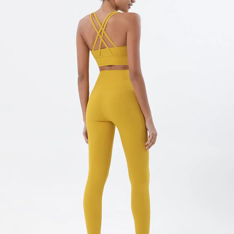 Premium Women's Yoga Set – Breathable Tracksuit for Fitness, Running, and Outdoor Sports – High-Waisted Leggings & Sports Bra, Comfortable & Elastic, Nylon-Spandex Blend, Removable Chest Pads, Invisible Waist Pocket