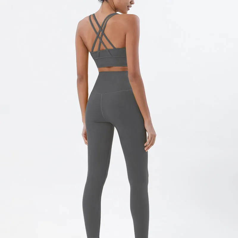 Premium Women's Yoga Set – Breathable Tracksuit for Fitness, Running, and Outdoor Sports – High-Waisted Leggings & Sports Bra, Comfortable & Elastic, Nylon-Spandex Blend, Removable Chest Pads, Invisible Waist Pocket