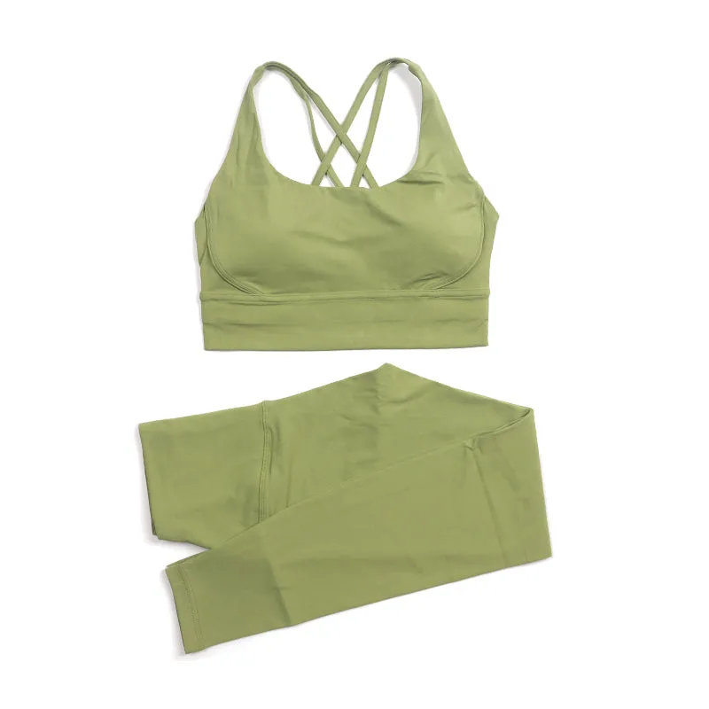 Premium Women's Yoga Set – Breathable Tracksuit for Fitness, Running, and Outdoor Sports – High-Waisted Leggings & Sports Bra, Comfortable & Elastic, Nylon-Spandex Blend, Removable Chest Pads, Invisible Waist Pocket