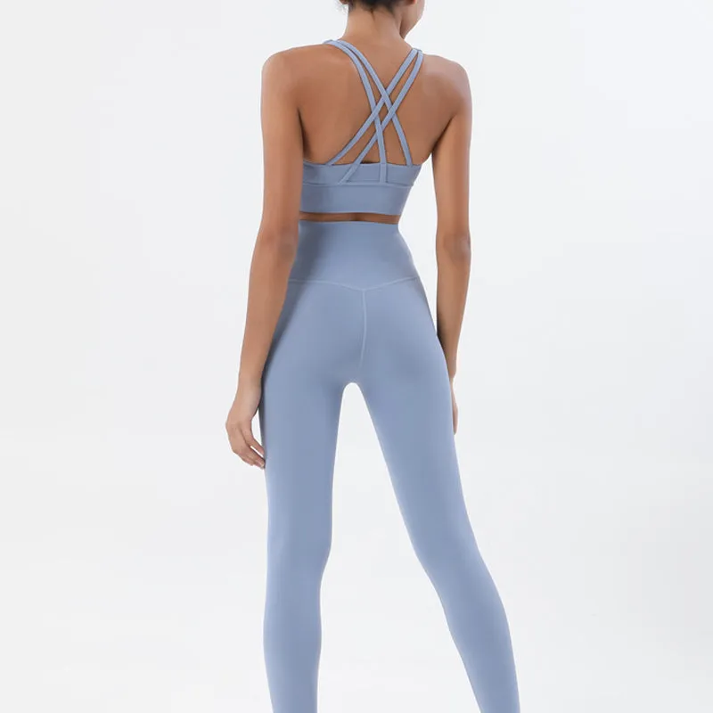 Premium Women's Yoga Set – Breathable Tracksuit for Fitness, Running, and Outdoor Sports – High-Waisted Leggings & Sports Bra, Comfortable & Elastic, Nylon-Spandex Blend, Removable Chest Pads, Invisible Waist Pocket