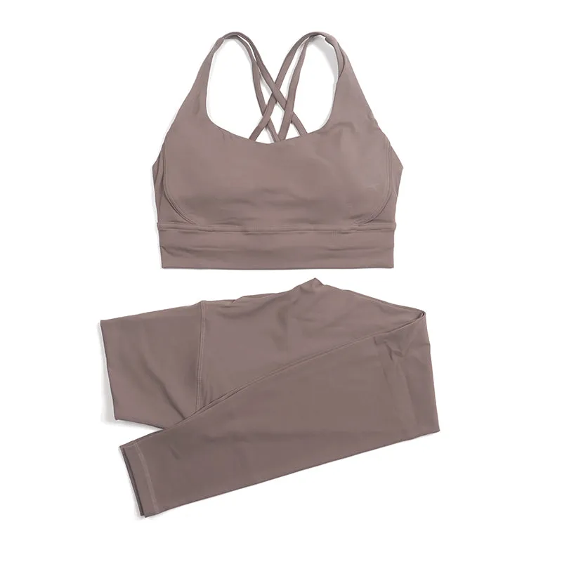 Premium Women's Yoga Set – Breathable Tracksuit for Fitness, Running, and Outdoor Sports – High-Waisted Leggings & Sports Bra, Comfortable & Elastic, Nylon-Spandex Blend, Removable Chest Pads, Invisible Waist Pocket