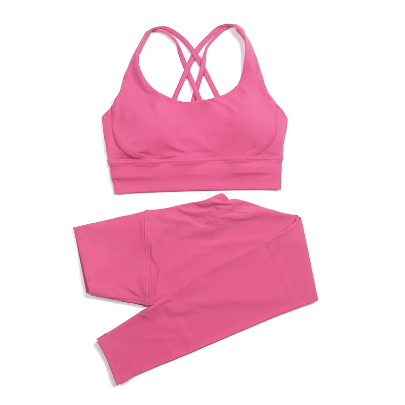 Premium Women's Yoga Set – Breathable Tracksuit for Fitness, Running, and Outdoor Sports – High-Waisted Leggings & Sports Bra, Comfortable & Elastic, Nylon-Spandex Blend, Removable Chest Pads, Invisible Waist Pocket