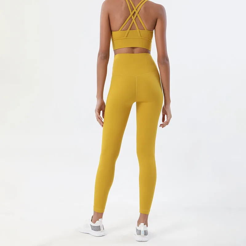 Premium Women's Yoga Set – Breathable Tracksuit for Fitness, Running, and Outdoor Sports – High-Waisted Leggings & Sports Bra, Comfortable & Elastic, Nylon-Spandex Blend, Removable Chest Pads, Invisible Waist Pocket