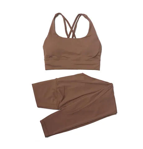 Premium Women's Yoga Set – Breathable Tracksuit for Fitness, Running, and Outdoor Sports – High-Waisted Leggings & Sports Bra, Comfortable & Elastic, Nylon-Spandex Blend, Removable Chest Pads, Invisible Waist Pocket