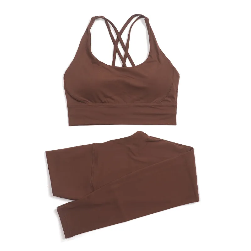 Premium Women's Yoga Set – Breathable Tracksuit for Fitness, Running, and Outdoor Sports – High-Waisted Leggings & Sports Bra, Comfortable & Elastic, Nylon-Spandex Blend, Removable Chest Pads, Invisible Waist Pocket