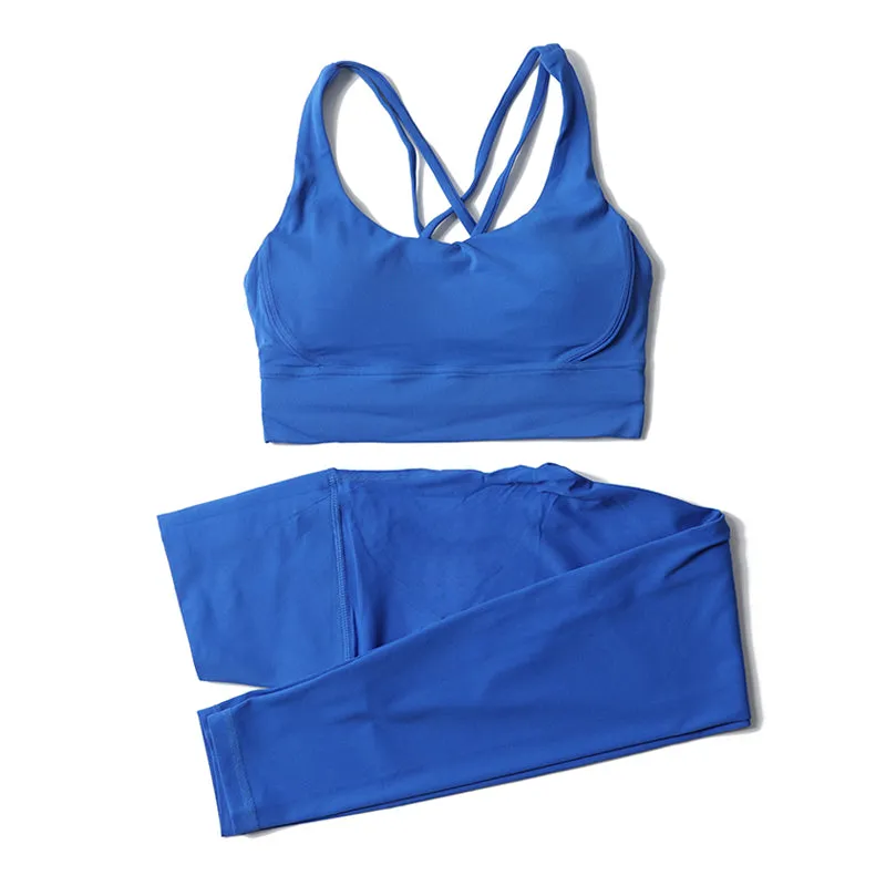 Premium Women's Yoga Set – Breathable Tracksuit for Fitness, Running, and Outdoor Sports – High-Waisted Leggings & Sports Bra, Comfortable & Elastic, Nylon-Spandex Blend, Removable Chest Pads, Invisible Waist Pocket