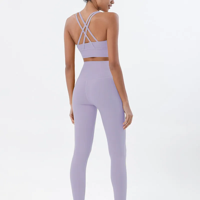 Premium Women's Yoga Set – Breathable Tracksuit for Fitness, Running, and Outdoor Sports – High-Waisted Leggings & Sports Bra, Comfortable & Elastic, Nylon-Spandex Blend, Removable Chest Pads, Invisible Waist Pocket