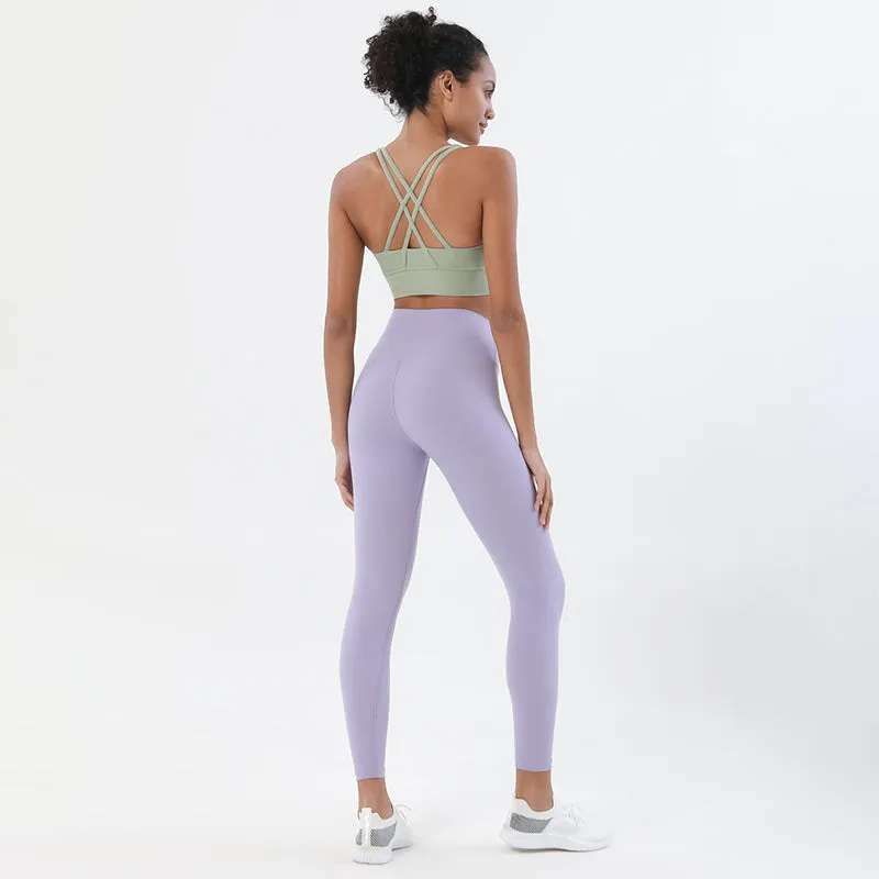 Premium Women's Yoga Set – Breathable Tracksuit for Fitness, Running, and Outdoor Sports – High-Waisted Leggings & Sports Bra, Comfortable & Elastic, Nylon-Spandex Blend, Removable Chest Pads, Invisible Waist Pocket