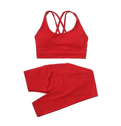 Premium Women's Yoga Set – Breathable Tracksuit for Fitness, Running, and Outdoor Sports – High-Waisted Leggings & Sports Bra, Comfortable & Elastic, Nylon-Spandex Blend, Removable Chest Pads, Invisible Waist Pocket