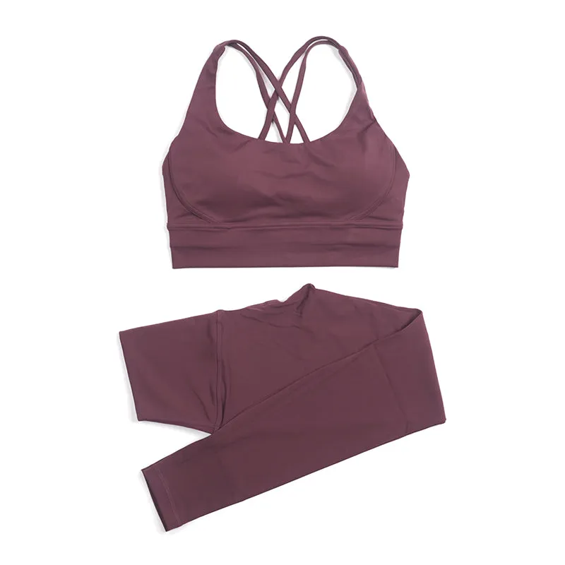 Premium Women's Yoga Set – Breathable Tracksuit for Fitness, Running, and Outdoor Sports – High-Waisted Leggings & Sports Bra, Comfortable & Elastic, Nylon-Spandex Blend, Removable Chest Pads, Invisible Waist Pocket
