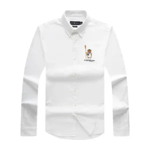 PRL Men's Cotton Bear Logo Embroidered White Button Down Shirt