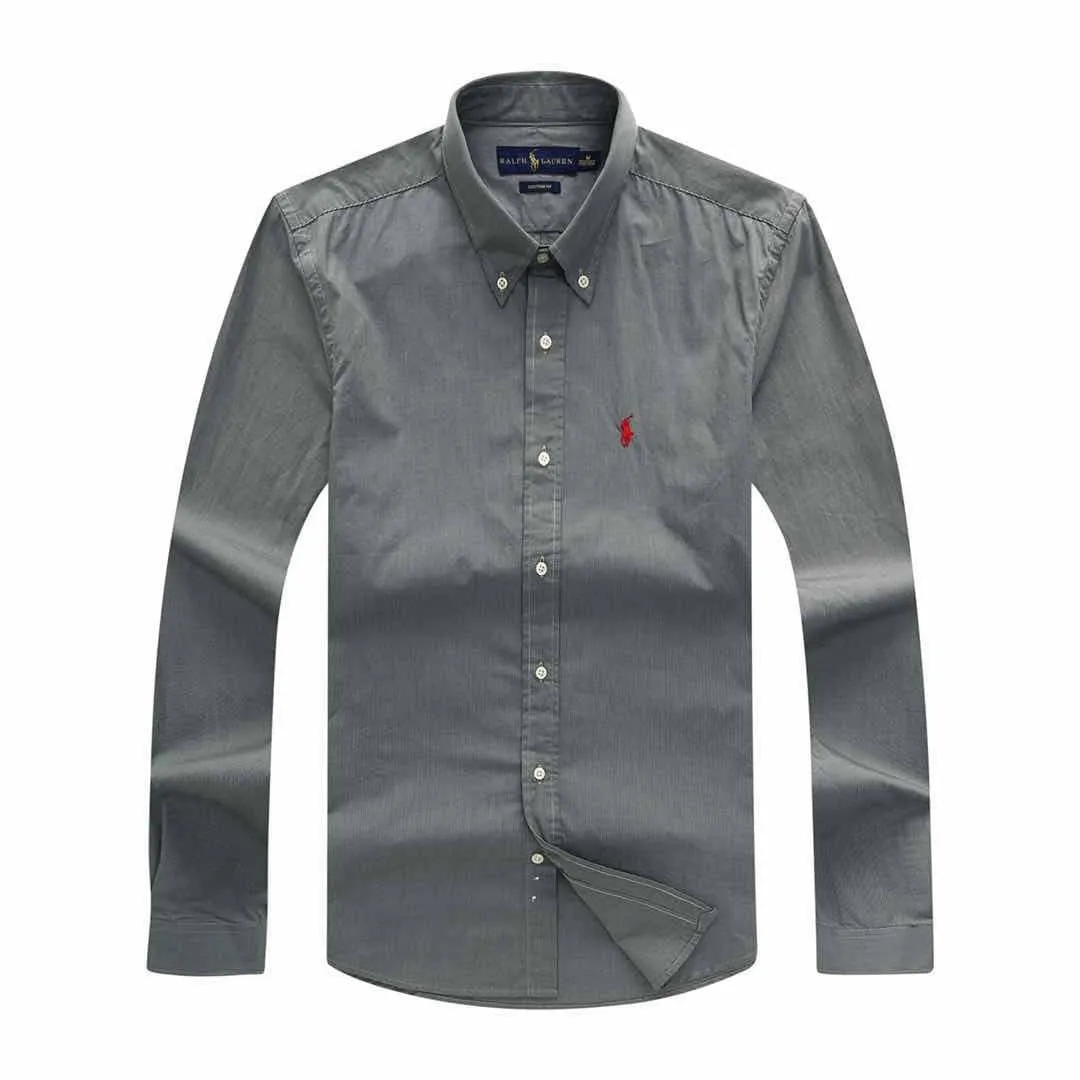 PRL Men's Cotton  Red Logo Embroidered Grey Button Down Shirt