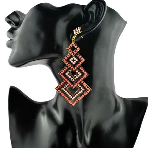 Purple Blue Long Fashion Crystal Chandelier Earrings Square Shape Dangle Womens