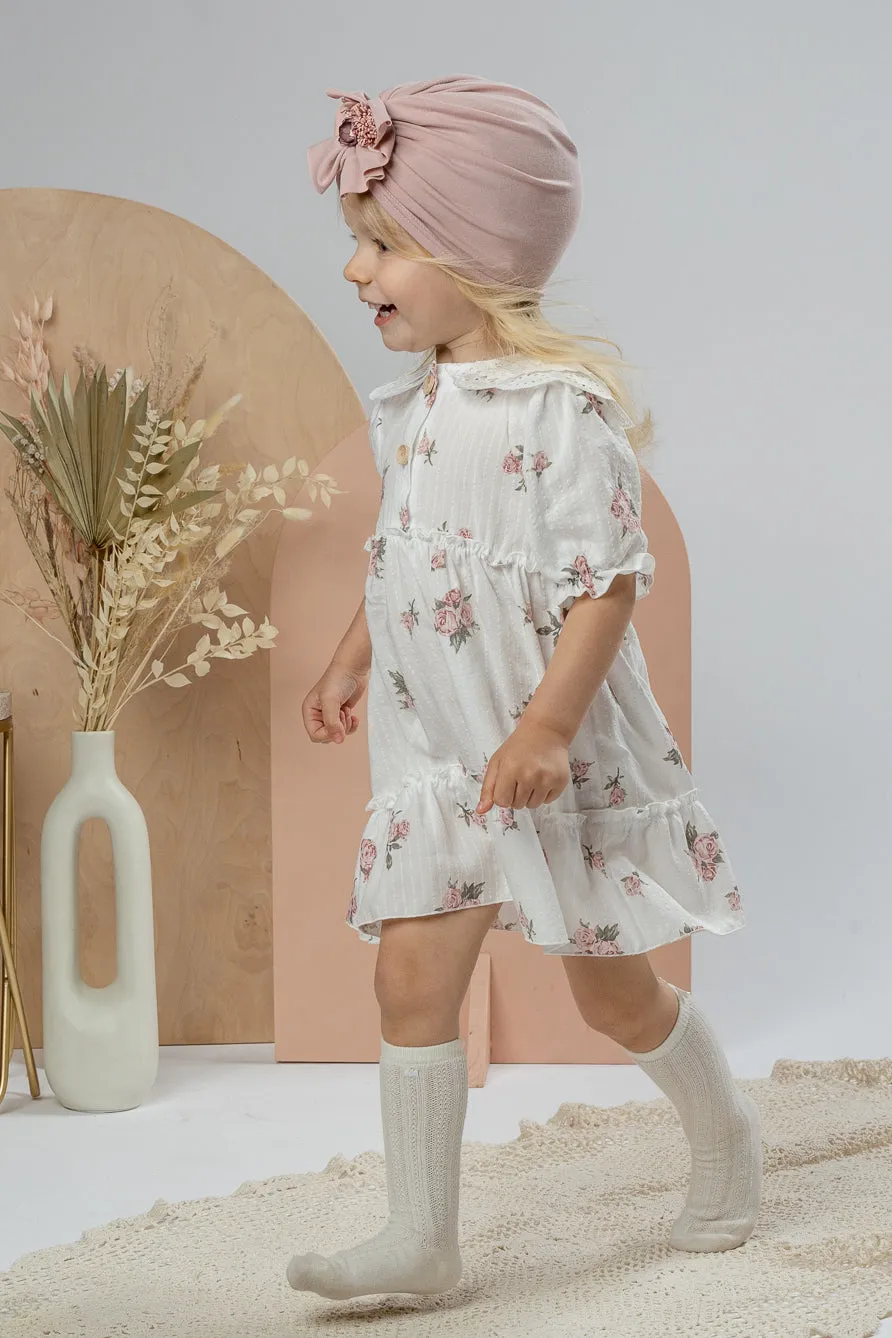"Melodie" Ivory & Pink Vintage Floral Dress