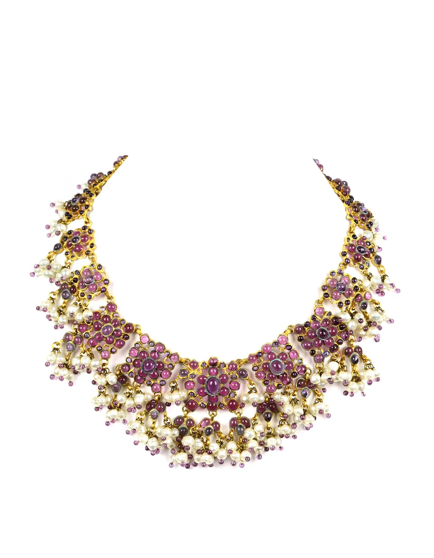Rare Chanel Vintage 90’s Purple Gripoix & Faux Pearl Statement Necklace