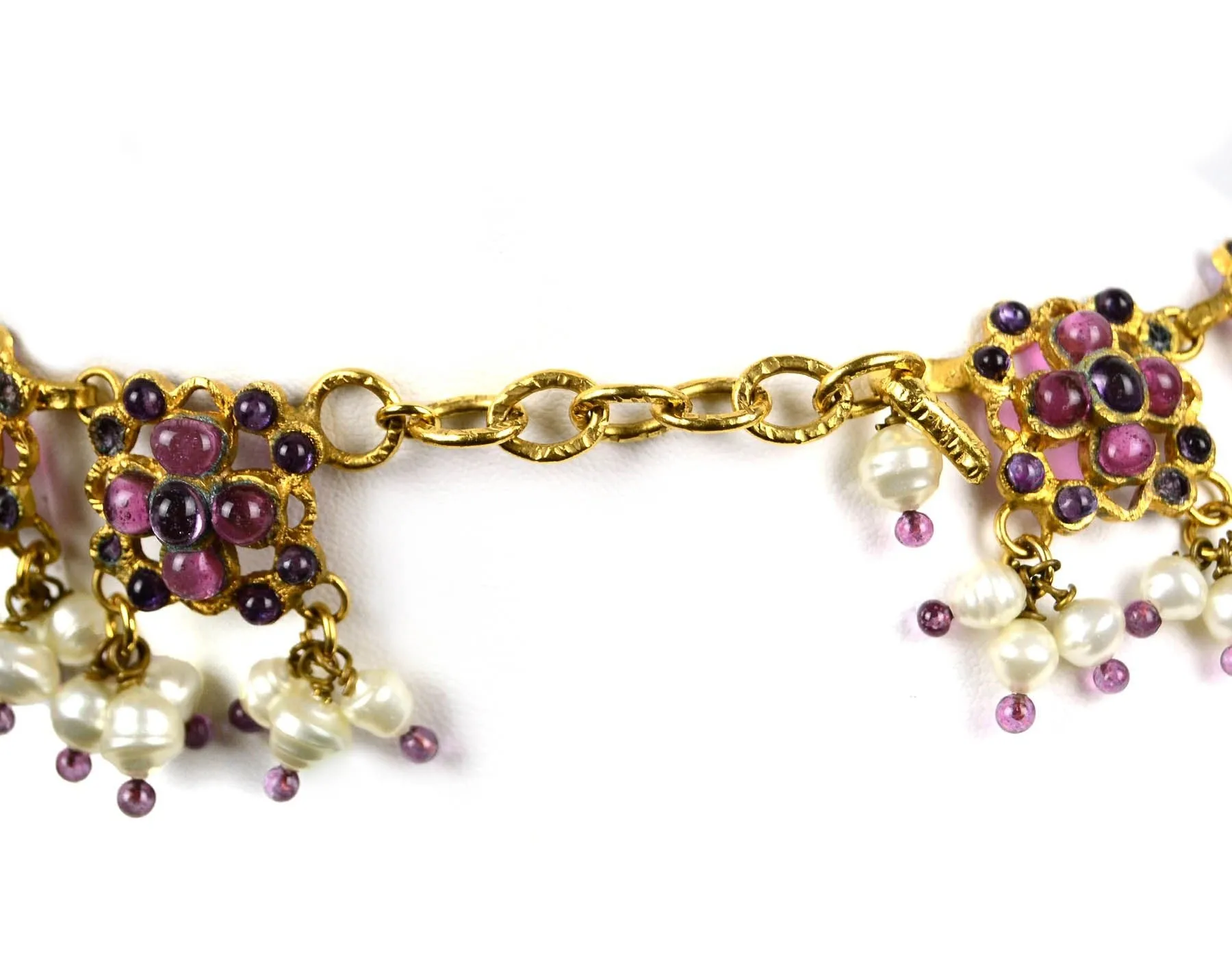 Rare Chanel Vintage 90’s Purple Gripoix & Faux Pearl Statement Necklace