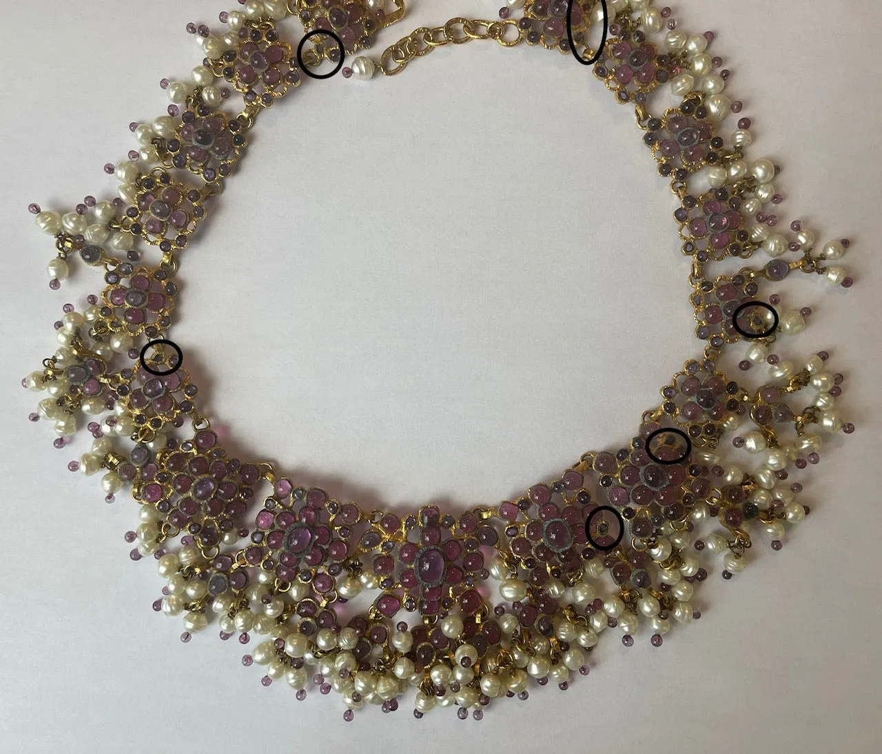 Rare Chanel Vintage 90’s Purple Gripoix & Faux Pearl Statement Necklace