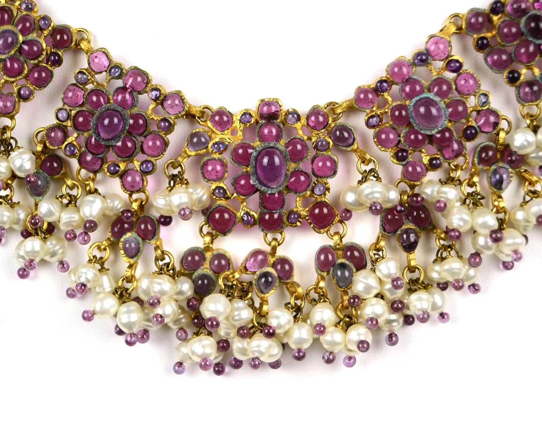 Rare Chanel Vintage 90’s Purple Gripoix & Faux Pearl Statement Necklace