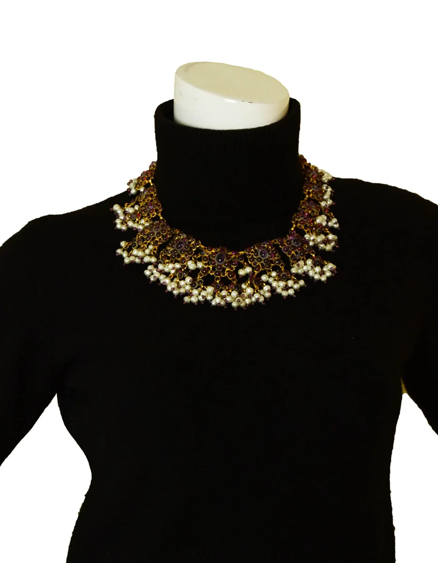 Rare Chanel Vintage 90’s Purple Gripoix & Faux Pearl Statement Necklace