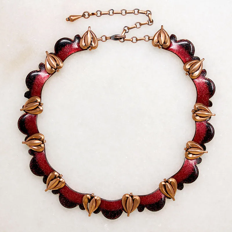 Red & Black Enameled Copper Necklace by Matisse