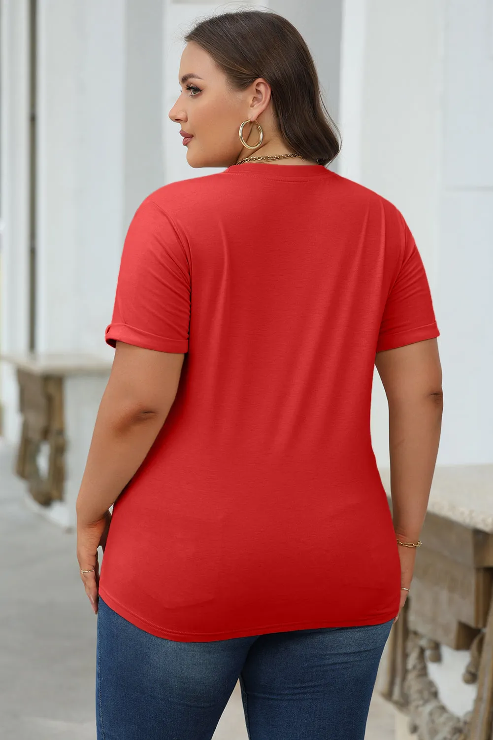 Red Casual Plain Crew Neck Top