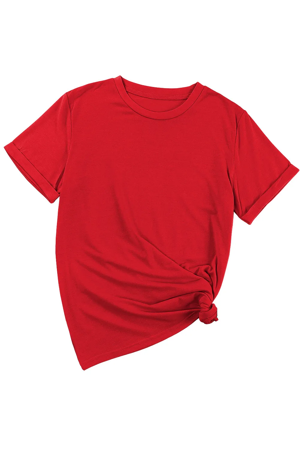 Red Casual Plain Crew Neck Top