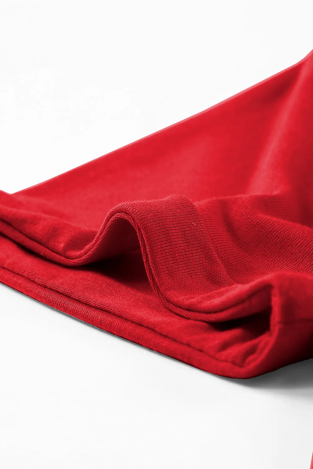 Red Casual Plain Crew Neck Top