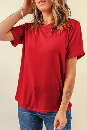 Red Casual Plain Crew Neck Top