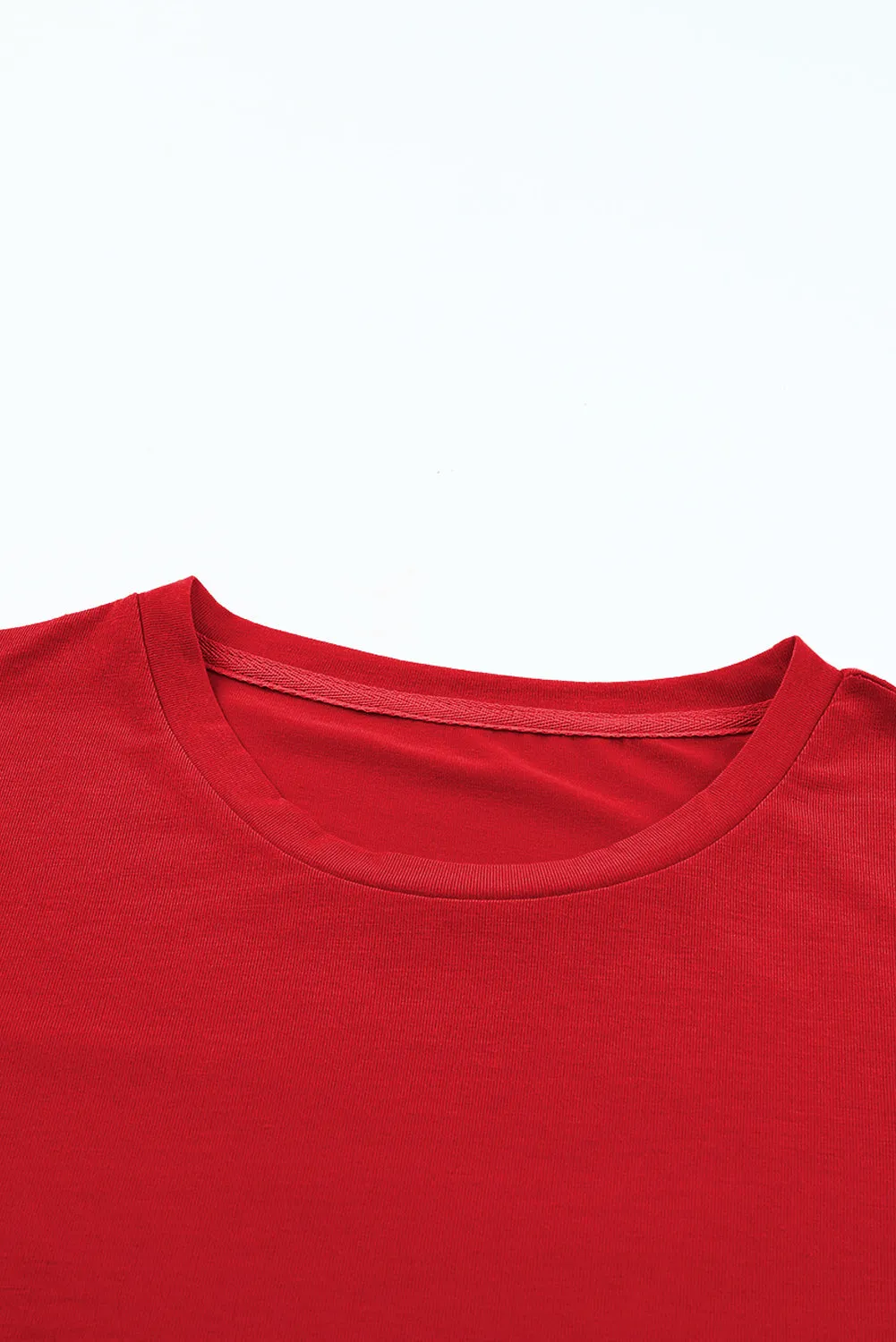Red Casual Plain Crew Neck Top