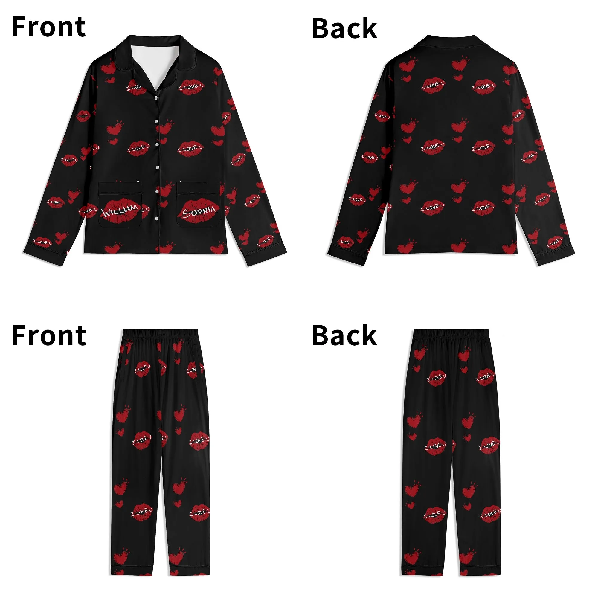 Red Kiss Long Sleeve Pajama Set