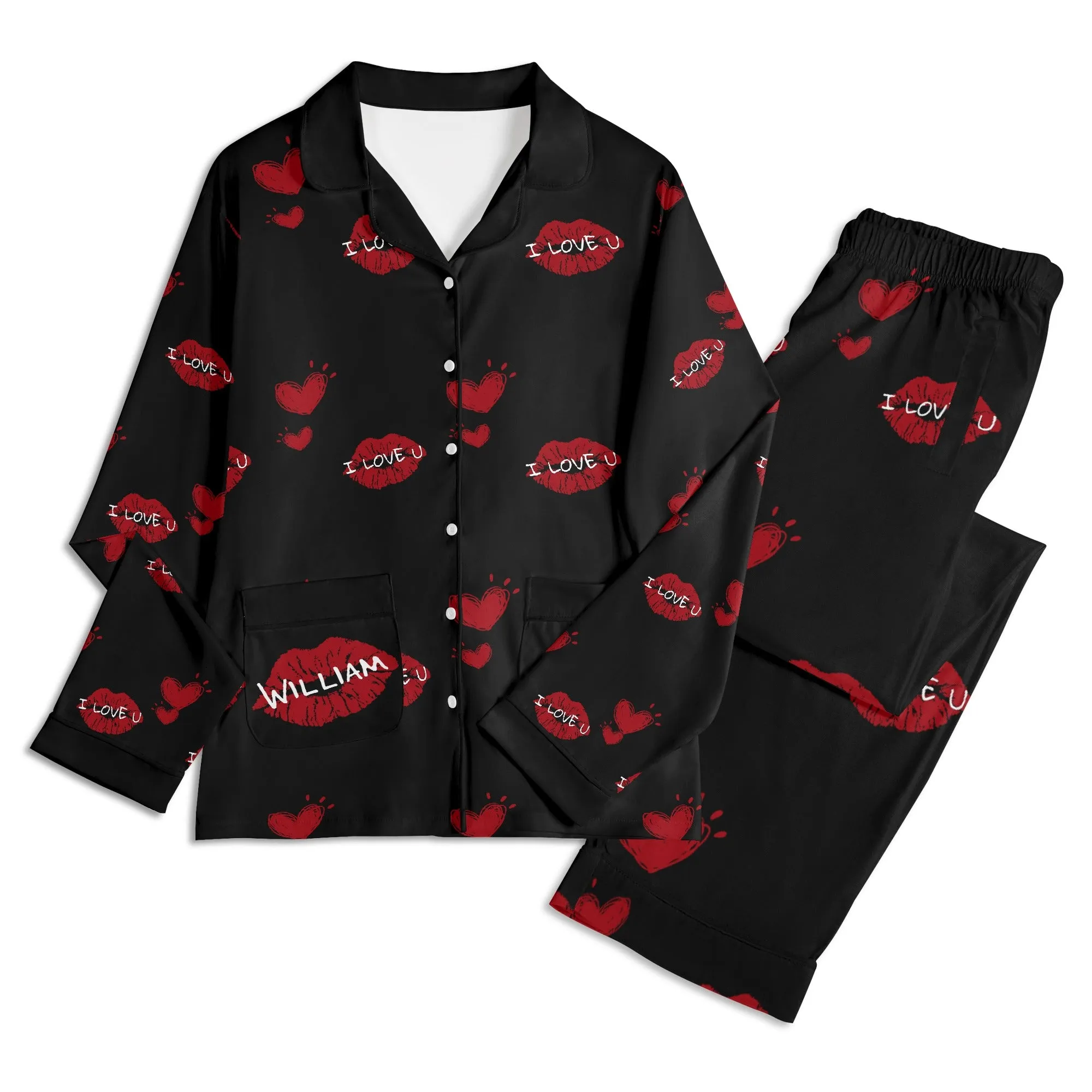 Red Kiss Long Sleeve Pajama Set