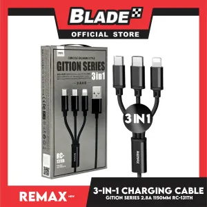 Remax Data Cable Gition Series RC-131th 3in1 Charging Cable Micro,Type-C & iPhone (Black) Suitable for Mobile phone, Smart Phone, Tablet, iPhone, iPad Series & More