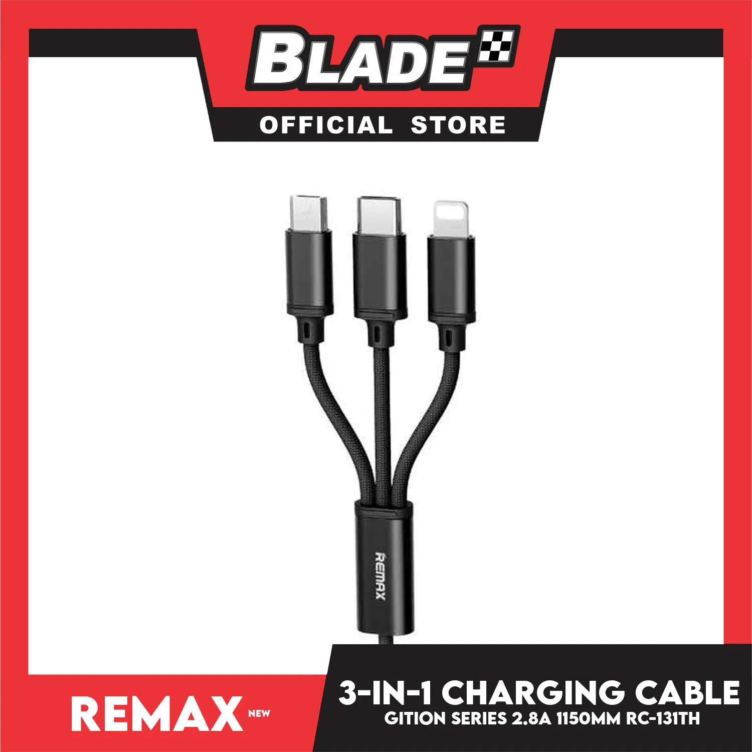 Remax Data Cable Gition Series RC-131th 3in1 Charging Cable Micro,Type-C & iPhone (Black) Suitable for Mobile phone, Smart Phone, Tablet, iPhone, iPad Series & More