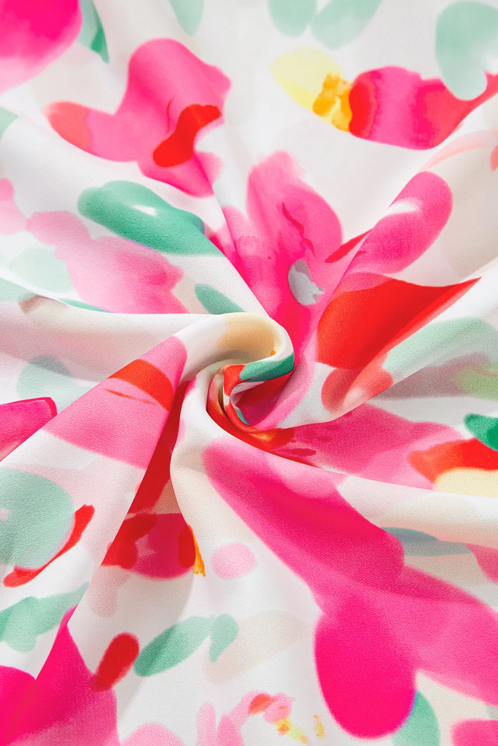 Rose Floral Print Flutter Sleeve Round Neck Casual Blouse