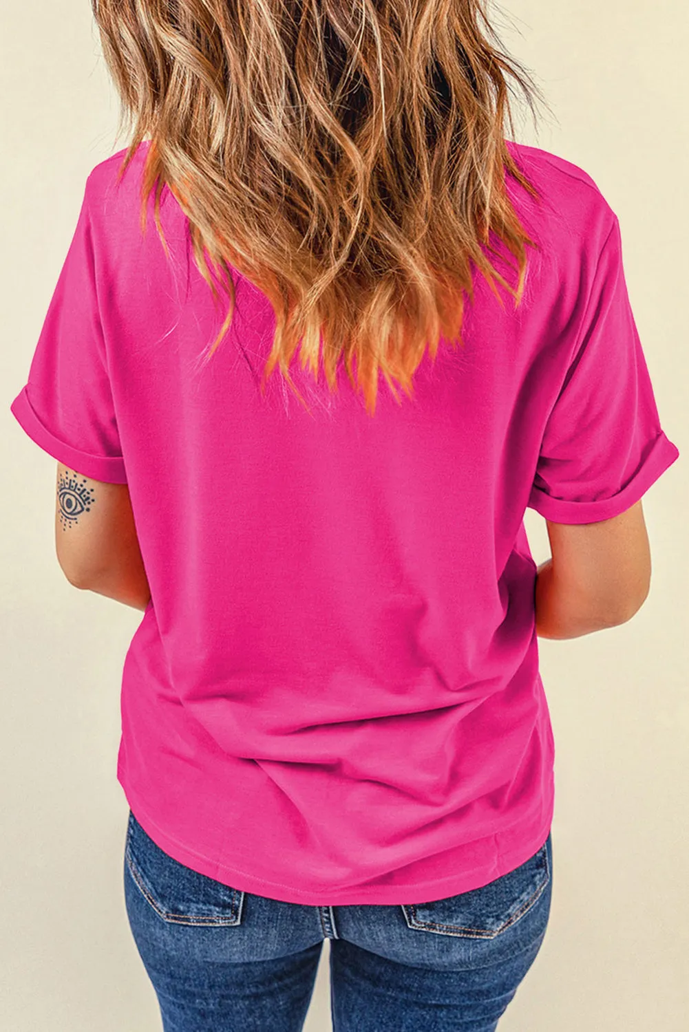 Rose Red Floral Easter Bunny Graphic Crew Neck Easter Tee