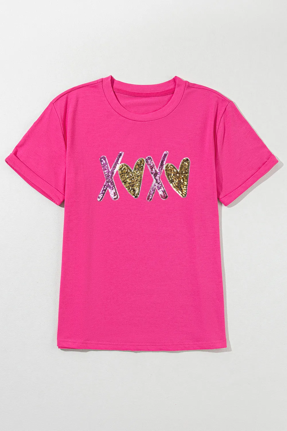 Rose Red Heart XOXO Graphic Crewneck Valentines T Shirt