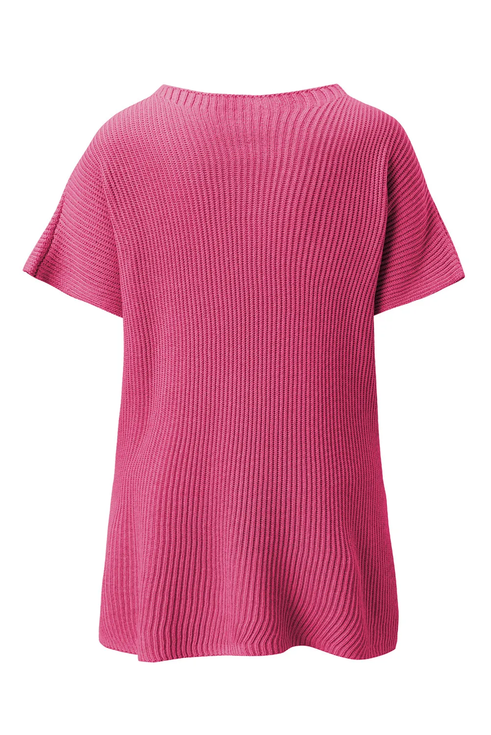 Rose Red Short Sleeve Side Slit Oversized Sweater