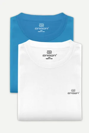Round Neck - Blue and White Solid T-Shirt Pack Of 2 Combo For Men | Ariser