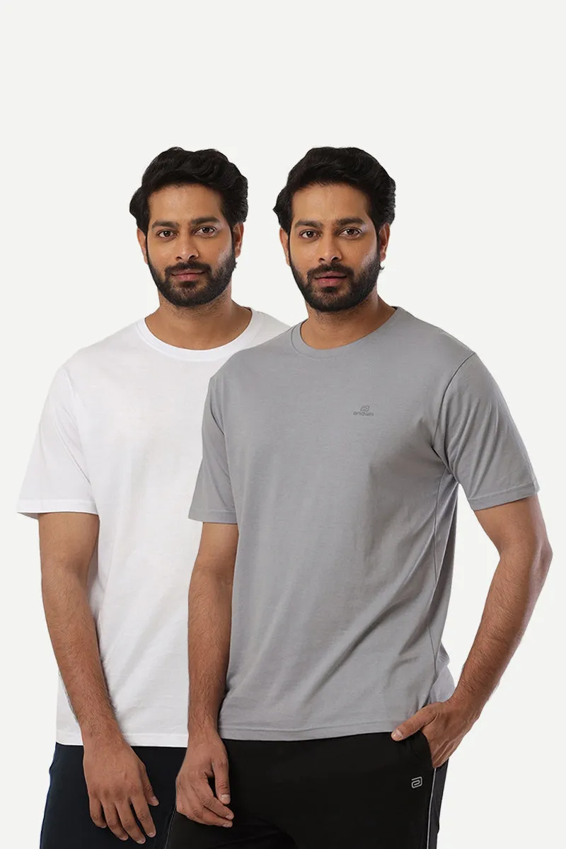 Round Neck - Iron Grey and White T-Shirt Pack Of 2 Combo For Men | Ariser