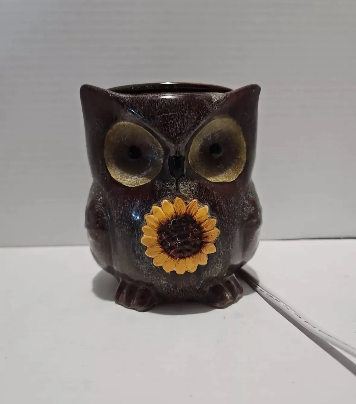 Scentsy Warmer Large Size Brown Owl With Sunflower 6" X 5"