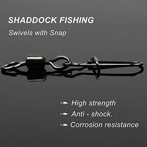 Shaddock Fishing 210pieces/box Fishing Swivel Snap Connectors Size 2 4 5 6 8 High-Strength Fishing Rolling Swivels with Nice Snaps Fishing Tackle Kit (100% Copper Stainless Steel)