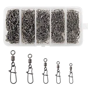 Shaddock Fishing 210pieces/box Fishing Swivel Snap Connectors Size 2 4 5 6 8 High-Strength Fishing Rolling Swivels with Nice Snaps Fishing Tackle Kit (100% Copper Stainless Steel)