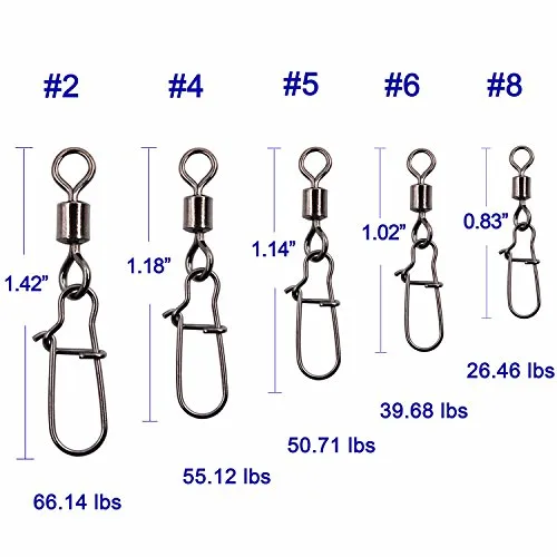 Shaddock Fishing 210pieces/box Fishing Swivel Snap Connectors Size 2 4 5 6 8 High-Strength Fishing Rolling Swivels with Nice Snaps Fishing Tackle Kit (100% Copper Stainless Steel)